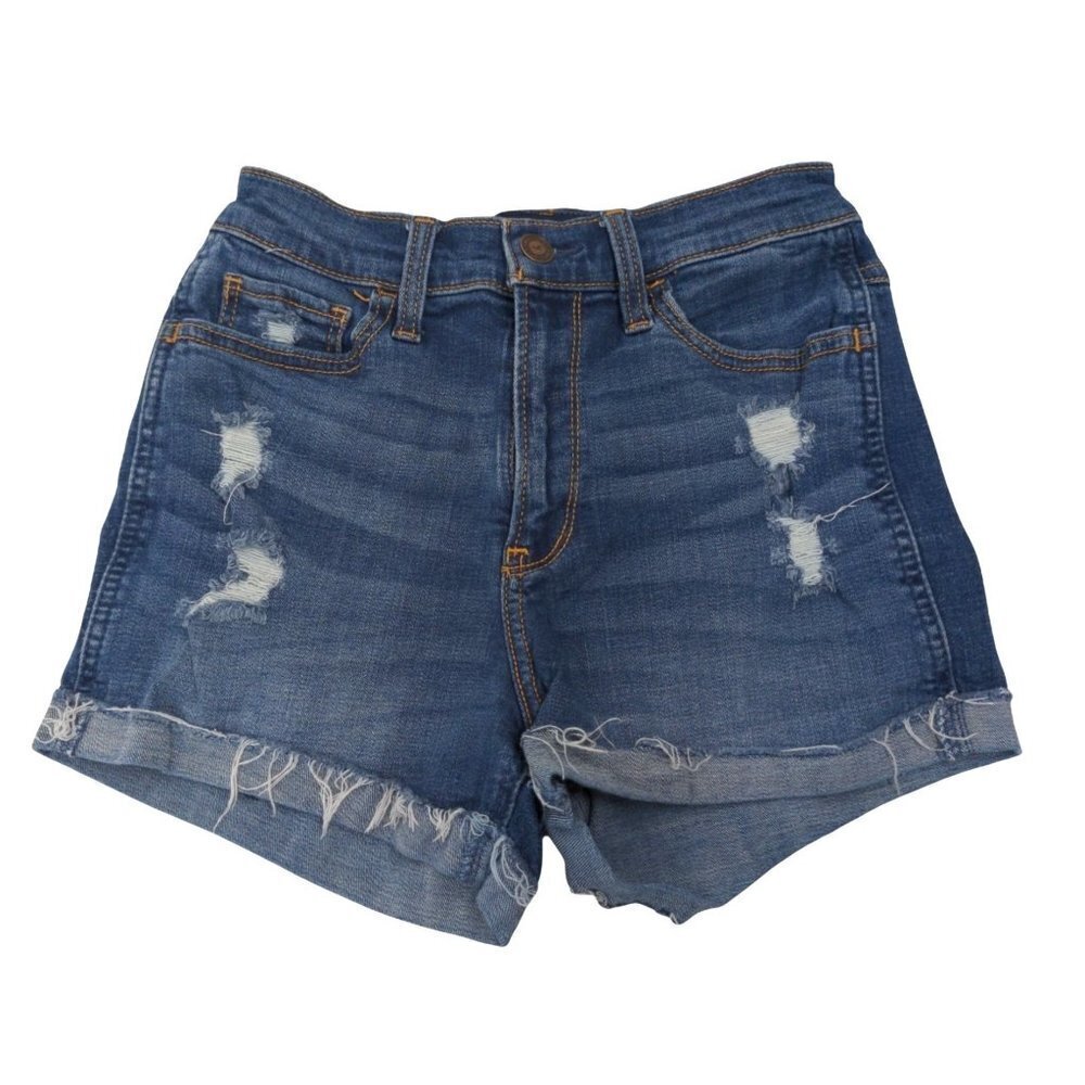 Hollister High Rise Cut Off Jean‎ Shorts Womens 25 Inch Distressed Frayed Blue